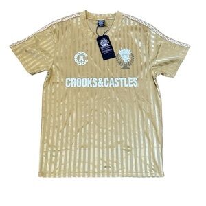 NWT Crooks & Castles Athletic Stripe Jersey in Gold